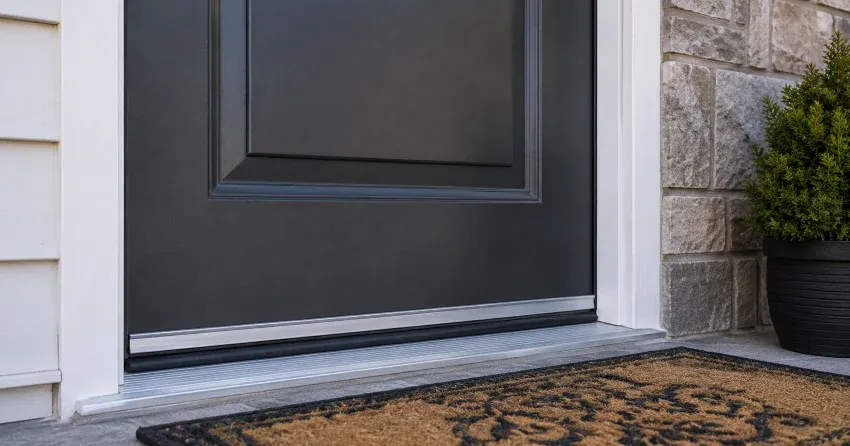 technician replacing worn door weatherstripping in Craighurst, Oro-Medonte home