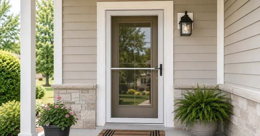 technician hanging storm door square and plumb in Bass Lake Park, Oro-Medonte
