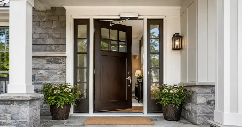 residential automatic door opener installed on exterior entry door in Lakeview, Oro-Medonte