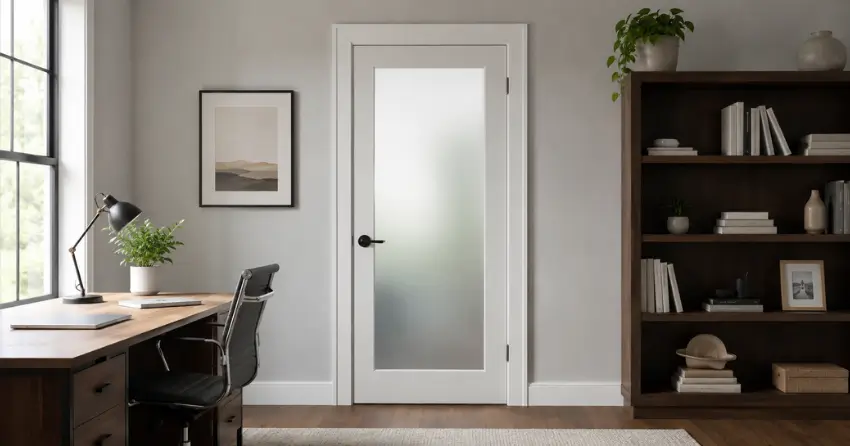 frosted interior door installed in home office in Bass Lake Park, Oro-Medonte