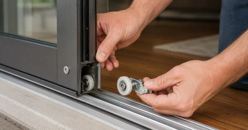 sliding door alignment Cedarmont Beach, Oro-Medonte technician adjusting roller track