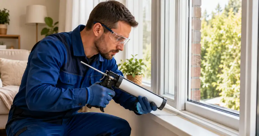 technician repairing window seal and frame in Mount St. Louis, Oro-Medonte